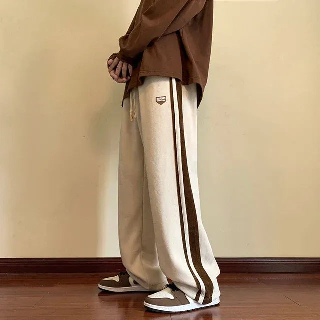 Pantalon de survêtement homme – Coupe ample – Finition polaire – Taille ajustable – Rayures sport