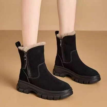 Bottes neige femme – Suédine – Intérieur fourrure – Mi-mollet – Semelle crantée