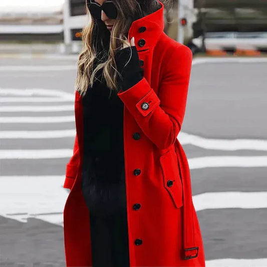 Manteau trench femme – Laine mélangée – Coupe ajustée – Double boutonnage ceinturé