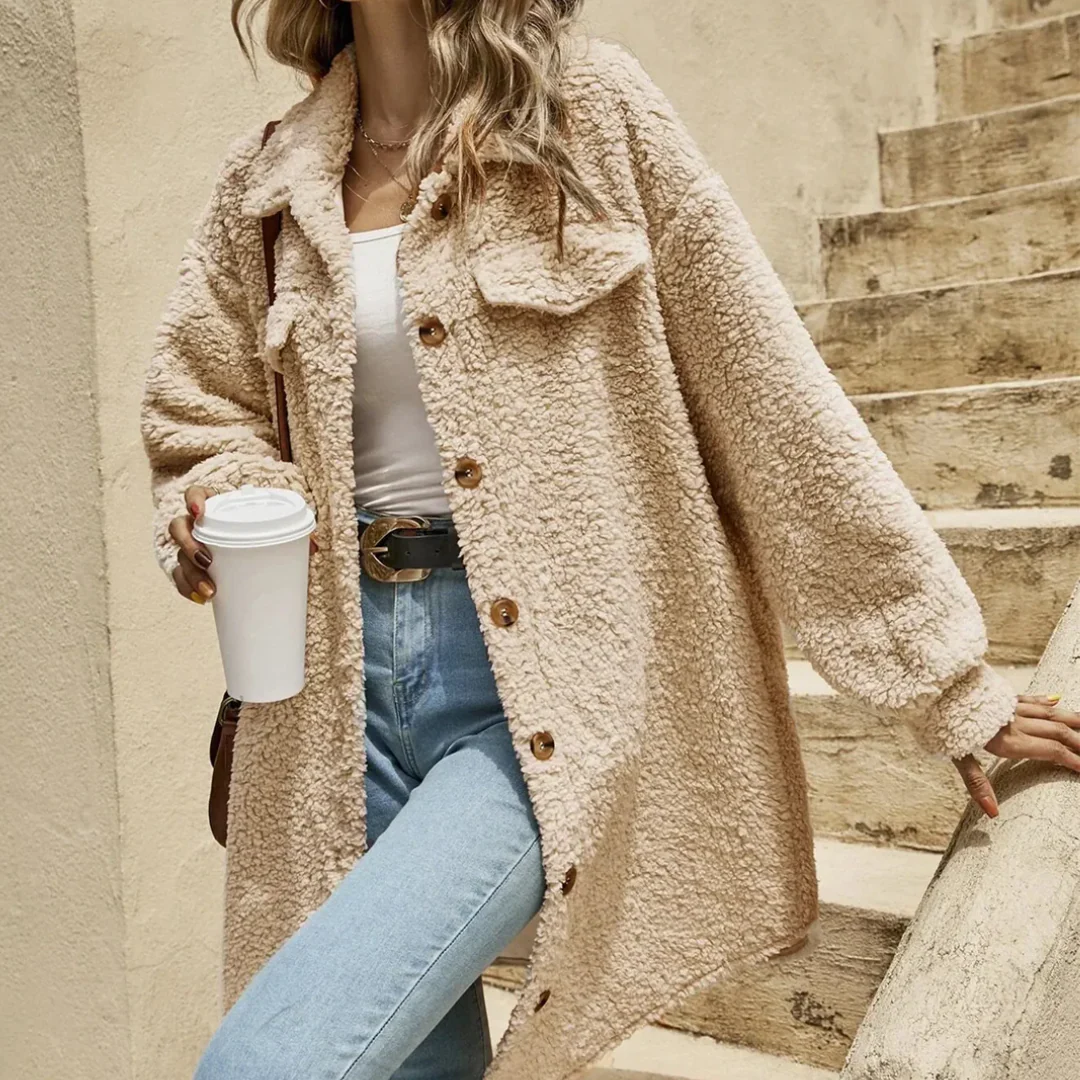 Femme Manteau - Maille Texturée - Coupe Oversize - Longueur Mi-Cuisse