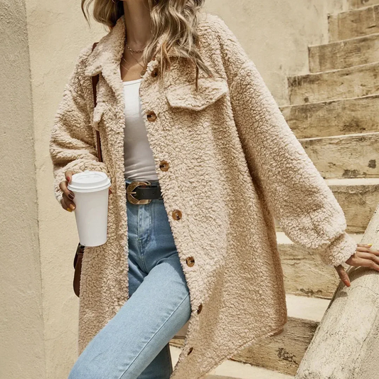 Femme Manteau - Maille Texturée - Coupe Oversize - Longueur Mi-Cuisse