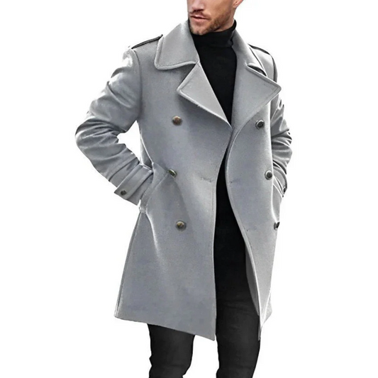 Manteau trench homme – Coupe ajustée – Laine – Double boutonnage – Épaules à pattes