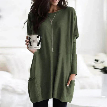 Tunique femme – Coupe oversize – Maille douce – Épaules tombantes – Poches latérales