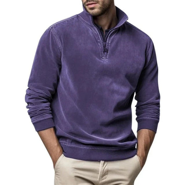 Pull homme – Polaire douce – Coupe droite – Col zippé – Poignets côtelés
