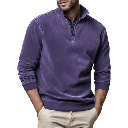 Pull homme – Polaire douce – Coupe droite – Col zippé – Poignets côtelés