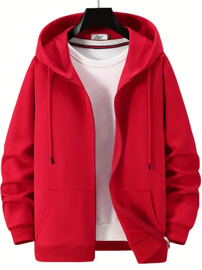 Sweat à capuche zippé homme – Coupe décontractée – Coton – Poches avant – Style casual