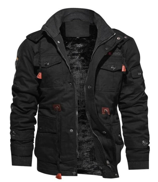 Manteau homme – Coupe droite – Doublure chaude – Col montant – Multi-poches fonctionnelles