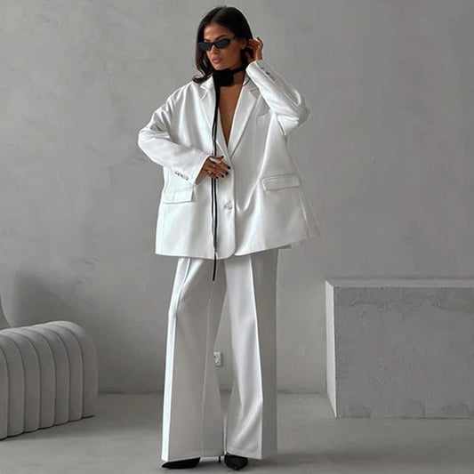 Ensemble Blazer Femme – Coupe Oversize – Pantalon Large – Style Tailleur Élégant