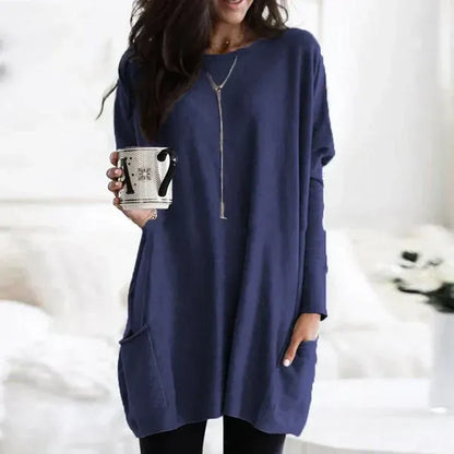 Tunique femme – Coupe oversize – Maille douce – Épaules tombantes – Poches latérales