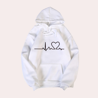 Sweat à capuche femme – Coton doux – Coupe décontractée – Poche frontale – Graphique cœur EKG