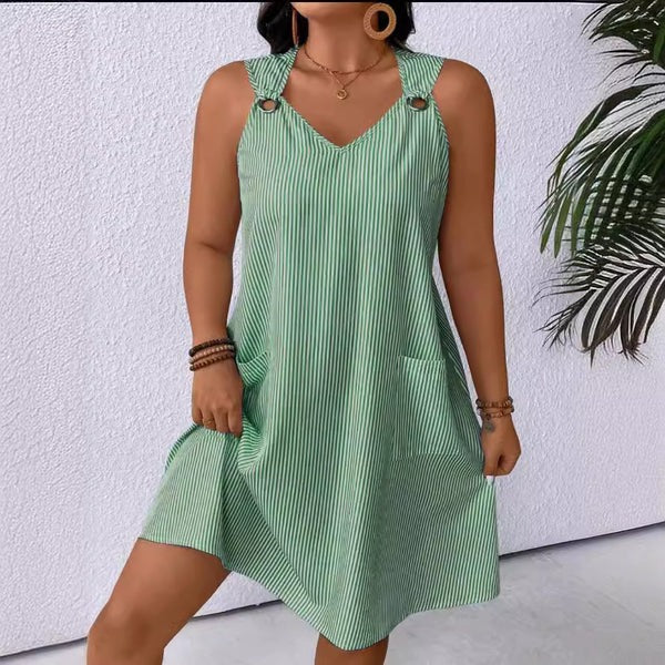 Robe femme évasée – Décolleté en V – Coton respirant – Longueur genou – Poches
