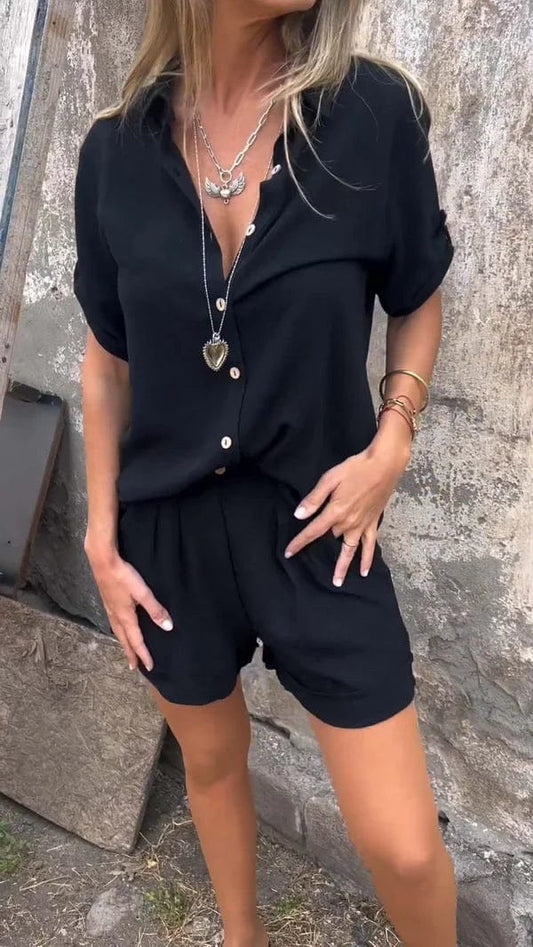 Blouse femme – Coupe ample – Linnen et Cotton – Manches courtes – Col boutonné