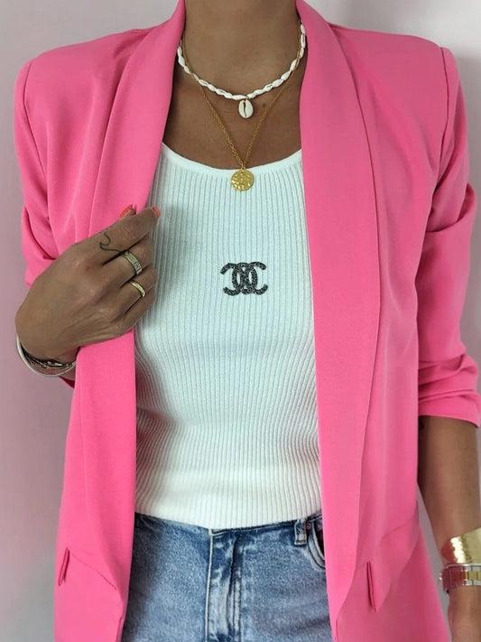 Femme Blazer - Tissu Tissé Léger - Coupe Décontractée - Sans Boutons - Manches Longues