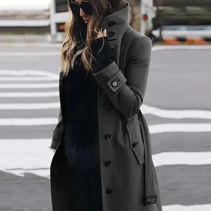 Manteau trench femme – Laine mélangée – Coupe ajustée – Double boutonnage ceinturé
