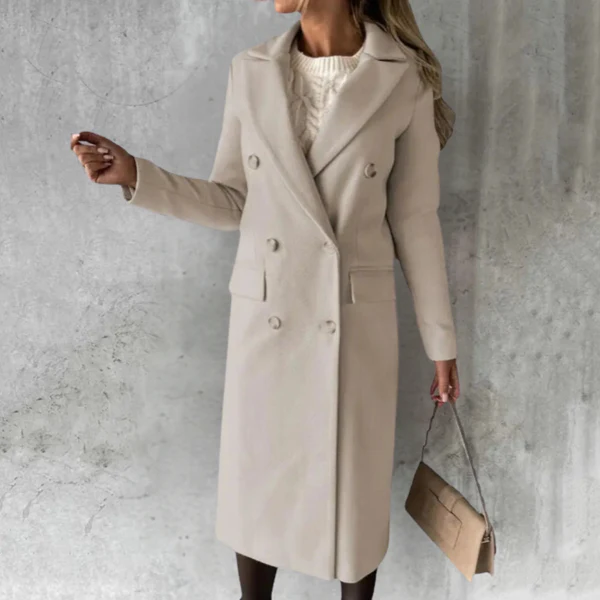 Manteau trench femme – Coupe cintrée – Laine – Double boutonnage – Longueur genou