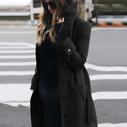 Manteau trench femme – Laine mélangée – Coupe ajustée – Double boutonnage ceinturé