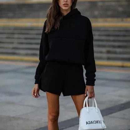 Ensemble femme sweat à capuche et short – Coupe ample – Maille douce confortable