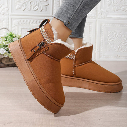 Bottes de neige femme – Doublure chaude – Semelle épaisse – Tige basse – Zip latéral
