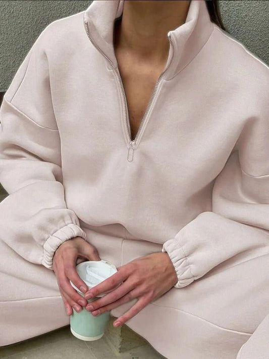 Pull femme oversize – Col zippé montant – Coton doux – Coupe décontractée