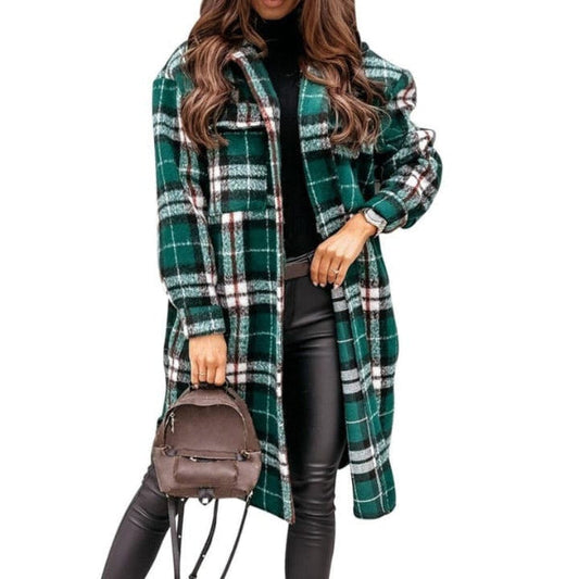 Veste femme – Coupe oversize – Motif à carreaux – Laine mélangée – Longueur genou