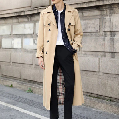Manteau trench homme – Coupe ajustée – Coton – Double boutonnage – Longueur complète