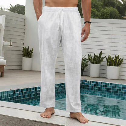 Pantalon homme – Coupe décontractée – Tissu texturé – Taille élastique – Longueur totale