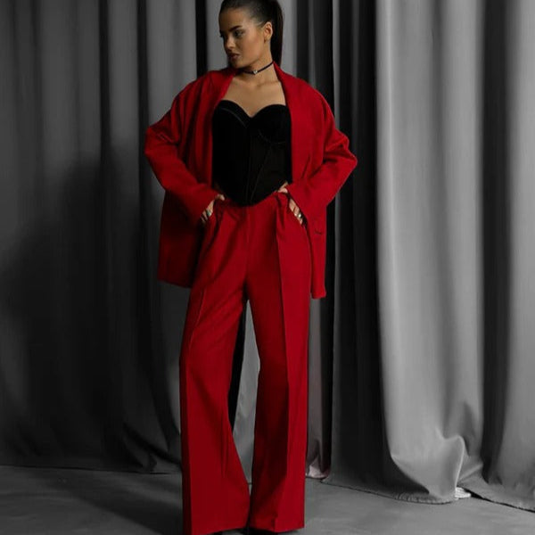 Ensemble Blazer Femme – Coupe Oversize – Pantalon Large – Style Tailleur Élégant