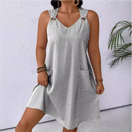 Robe femme évasée – Décolleté en V – Coton respirant – Longueur genou – Poches