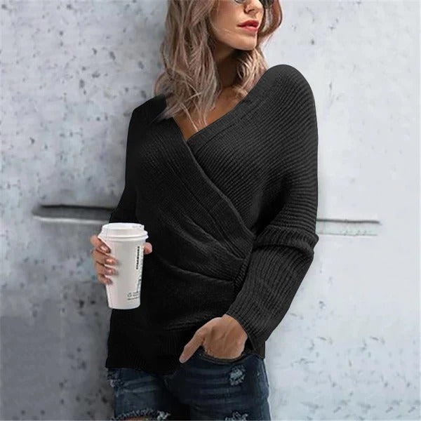 Pull femme cache-cœur – Maille texturée – Décolleté V – Coupe décontractée