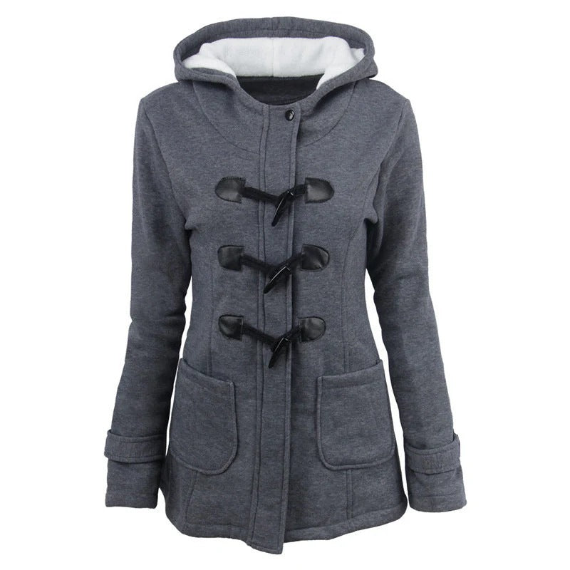 Veste à capuche femme – Coupe structurée – Mélange coton – Fermeture toggle vintage