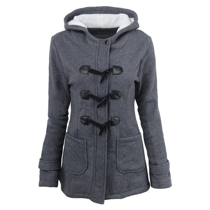 Veste à capuche femme – Coupe structurée – Mélange coton – Fermeture toggle vintage