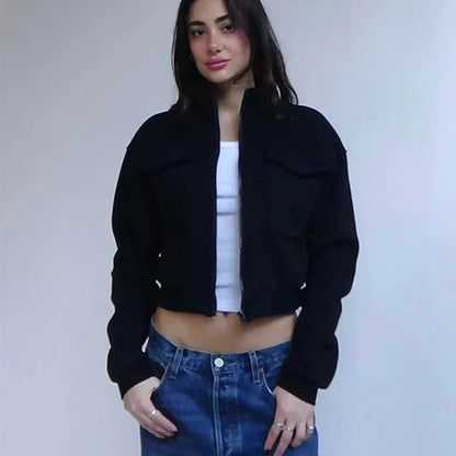Veste utilitaire femme – Coupe courte – Col montant – Poches poitrine – Coton robuste