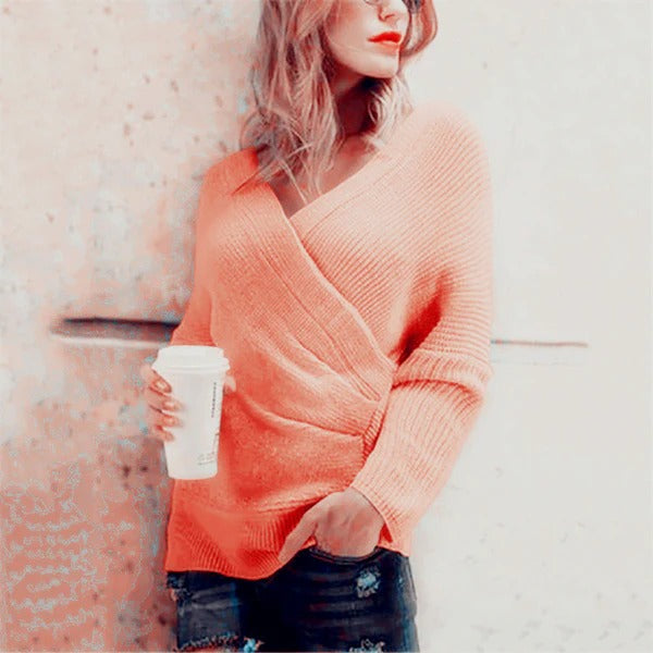 Pull femme cache-cœur – Maille texturée – Décolleté V – Coupe décontractée