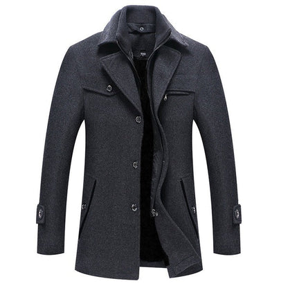 Manteau homme – Coupe ajustée – Laine – Col montant – Fermeture zippée et boutons