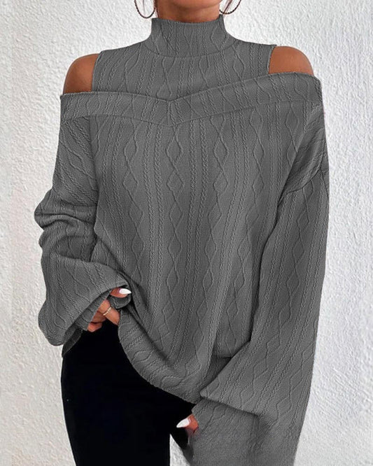 Femme Pull - Maille - Coupe décontractée - Manches longues - Col montant - Épaules dénudées