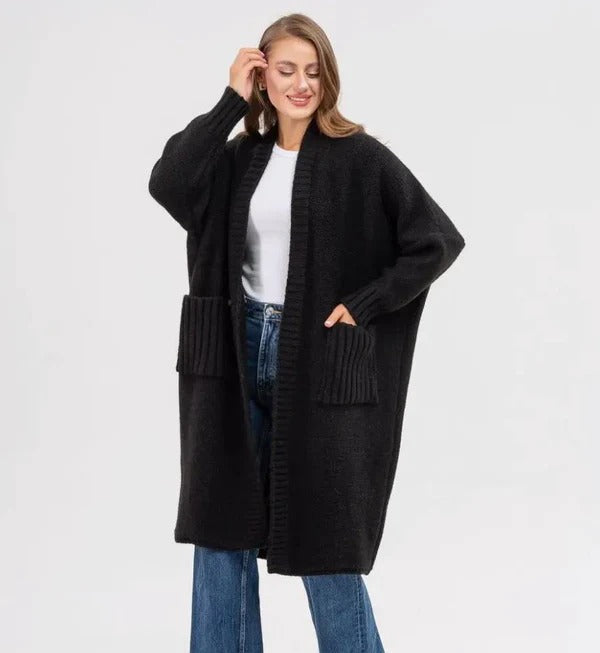 Gilet Femme – Maille Laineuse – Coupe Oversize – Longue avec Grandes Poches