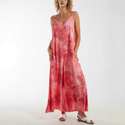 Robe longue femme – Coupe fluide – Bretelles réglables – Tissu léger respirant