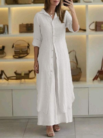 Ensemble Femme Deux Pièces – Haut Ample Boutonné – Pantalon Large – Coton Léger
