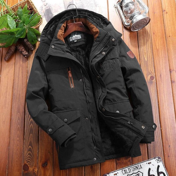 Veste homme oversize – Capuche – Épaules matelassées – Poches zippées – Doublure chaude