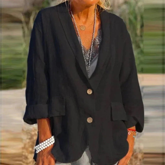 Veste femme – Coupe décontractée – Col tailleur – Manches longues – Poches à rabat