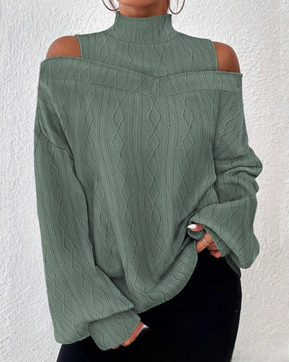 Femme Pull - Maille - Coupe décontractée - Manches longues - Col montant - Épaules dénudées