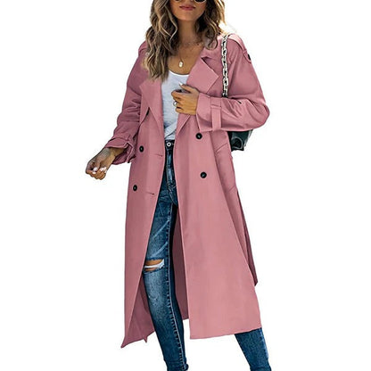 Manteau Trench Femme – Coupe Décontractée – Longue – Double Boutonnage – Large Revers