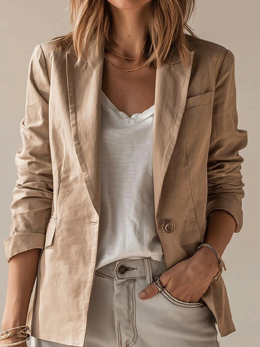 Femme Blazer - Lin - Coupe structurée - Col à revers - Manches longues