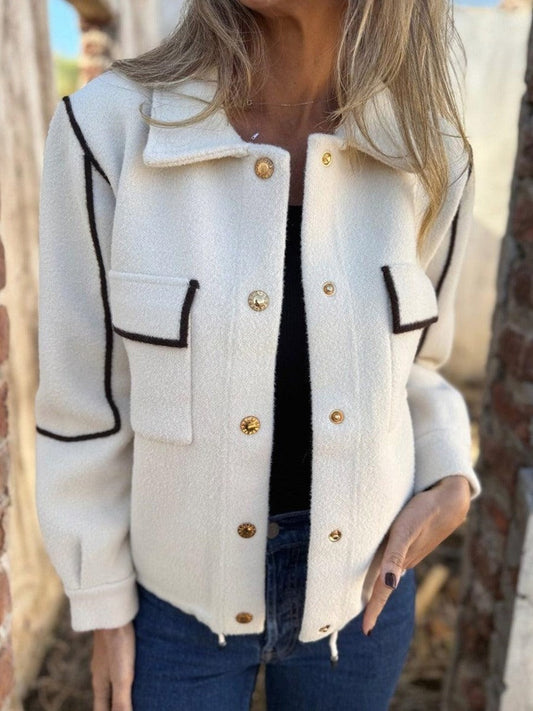 Femme Blazer - Tissu Tissé Laine Mélangée - Col Classique - Manches Longues