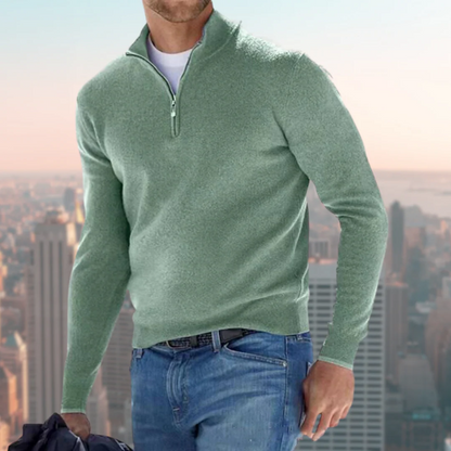 Sweatshirt homme – Coupe droite – Coton doux – Col montant zippé – Style casual