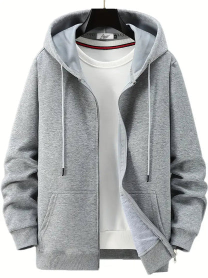 Sweat à capuche zippé homme – Coupe décontractée – Coton – Poches avant – Style casual