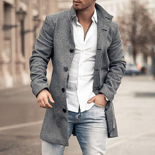 Manteau mi-long homme – Coupe ajustée – Laine – Col à revers – Boutonnage visible