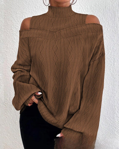 Femme Pull - Maille - Coupe décontractée - Manches longues - Col montant - Épaules dénudées