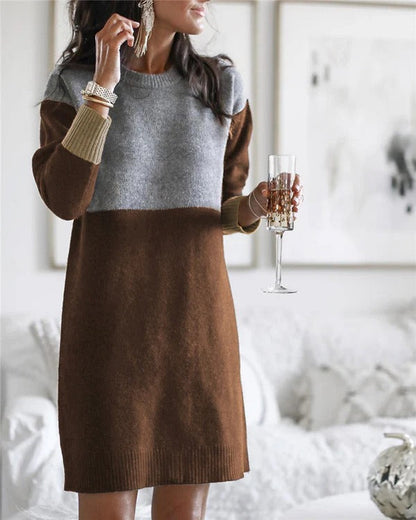 Robe en maille femme – Coupe décontractée – Laine – Manches longues – Color block