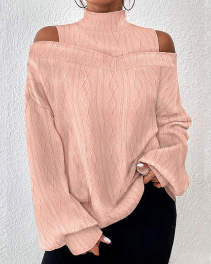 Femme Pull - Maille - Coupe décontractée - Manches longues - Col montant - Épaules dénudées